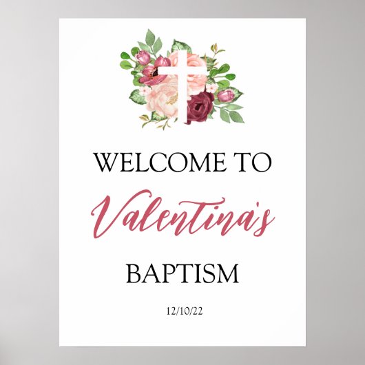  Pink Floral Baptism Welcome Poster (Vorne)