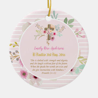 Pink Floral BAUTIZO Taufe Bibel Verse Foto Girl Keramik Ornament