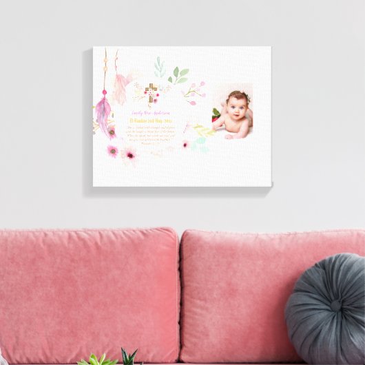 Pink Floral BAUTIZO Taufe Bibel Verse Foto Girl Leinwanddruck (Insitu (Wohnzimmer))