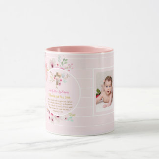 Pink Floral BAUTIZO Taufe Bibel Verse Foto Girl Tasse
