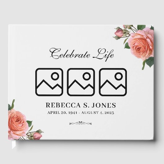 Pink Floral Beerdigung Gästebuch (Vorderseite)