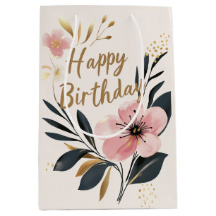 Pink Floral Best Friends Foto Geburtstag Mittlere Geschenktüte