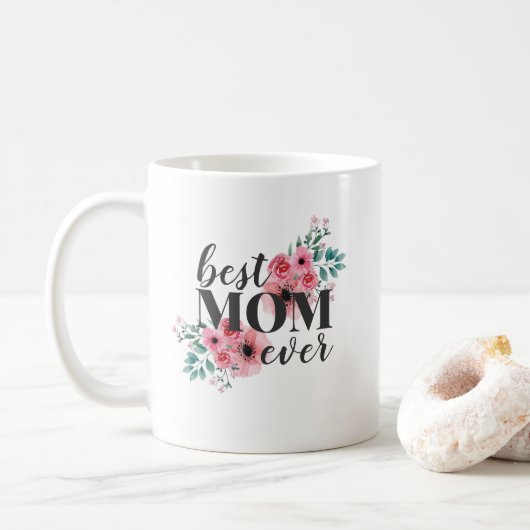 Pink Floral Beste Mama je Personalisiert Kaffeetasse (Mit Donut)