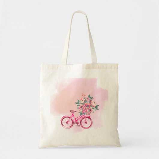 Pink Floral Bicycle Watercolor Design Tragetasche (Vorne)