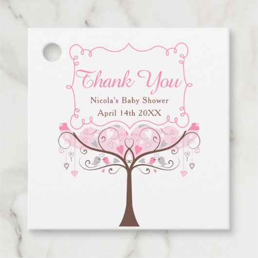 Pink Floral Bird Baby Dusche Danke Geschenkanhänger (Vorderseite)