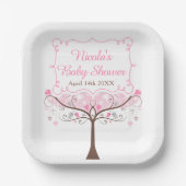 Pink Floral Bird Baby Shower Pappteller (Vorderseite)
