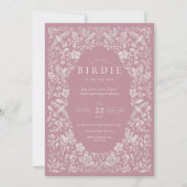 Pink Floral Birdie Baby Dusche Einladung (Vorderseite)