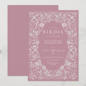 Pink Floral Birdie Baby Dusche Einladung (Vorne/Hinten)