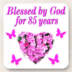 PINK FLORAL BLESSED VON GOTT FÜR 85 JAHRE GETRÄNKEUNTERSETZER
