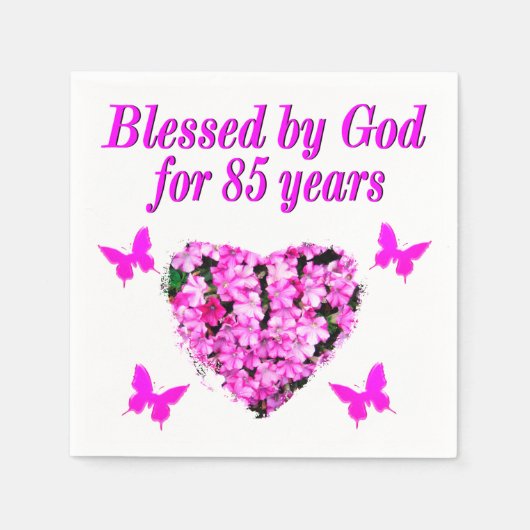 PINK FLORAL BLESSED VON GOTT FÜR 85 JAHRE SERVIETTE (Vorderseite)
