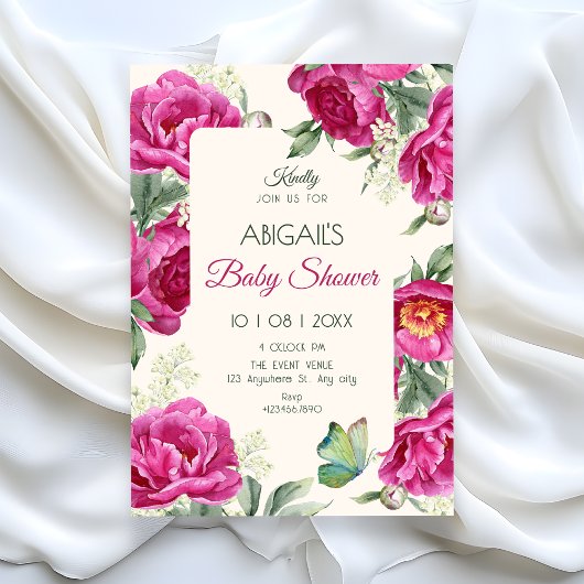 Pink floral bloom baby shower einladung