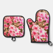 Pink Floral Bloom Pattern Ofenhandschuh & Topflappen-Set (Vorderseite)
