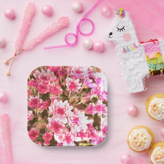 Pink Floral Bloom Pattern – Soft Botanical Design Pappteller (Party)