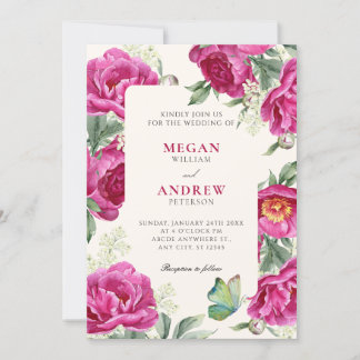 Pink floral bloom wedding einladung