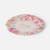 Pink Floral Blossom Girl Birthday Paper Plate Pappteller (Schrägansicht)