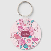 Pink Floral Blossom Script Name Paper Coaster Schlüsselanhänger (Vorderseite)