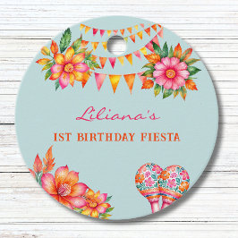 Pink Floral Blue Fiesta 1. Geburtstag Vielen Dank Geschenkanhänger