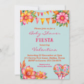 Pink Floral Blue Mexican Fiesta Baby Dusche Einladung (Vorderseite)