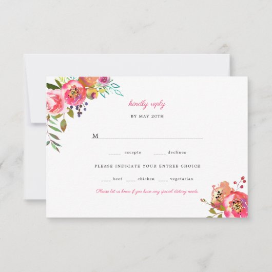 Pink Floral Boho Antlers Wedding RSVP (Vorderseite)
