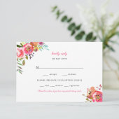 Pink Floral Boho Antlers Wedding RSVP Karte (Stehend Vorderseite)
