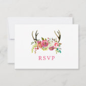 Pink Floral Boho Antlers Wedding RSVP Karte (Rückseite)