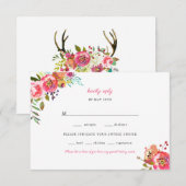 Pink Floral Boho Antlers Wedding RSVP Karte (Vorne/Hinten)