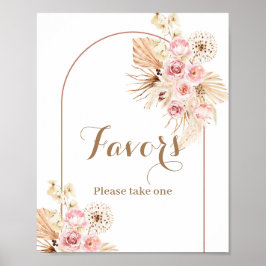 Pink Floral Boho Arch Pampas Grass Fevor-Zeichen Poster