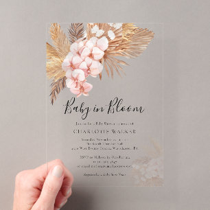 Pink Floral Boho Baby in Bloom Pampas Grass Dusche Acryleinladungen