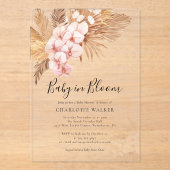 Pink Floral Boho Baby in Bloom Pampas Grass Dusche Acryleinladungen (Vorderseite)