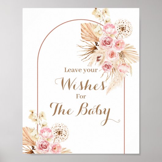 Pink Floral Boho Babydusche Wünsche für Babysignat Poster (Vorne)