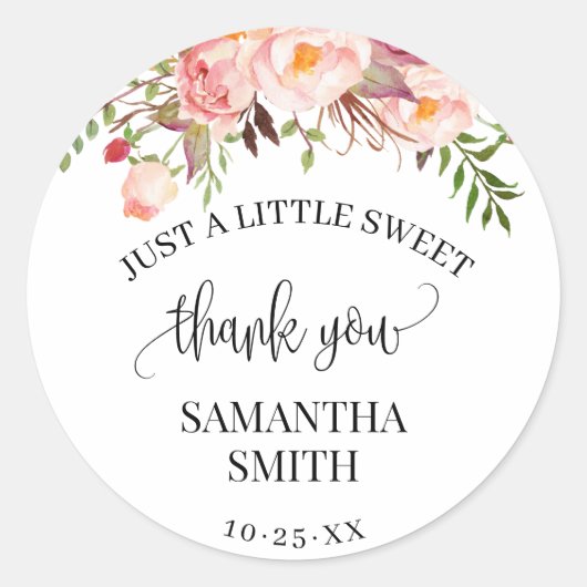 Pink Floral Boho Chic Baby Dusche Gastgeschenk Runder Aufkleber (Vorderseite)