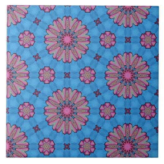 Pink Floral Boho Fliese (Vorderseite)