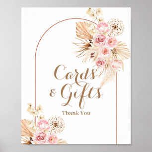 Pink Floral Boho Pampas Graskarten und Geschenke U Poster