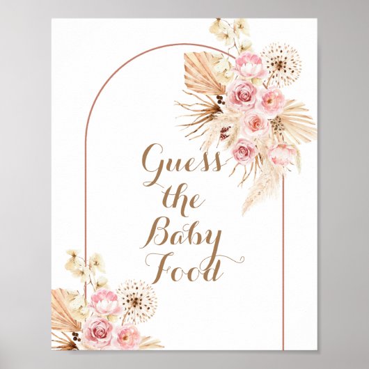 Pink Floral Boho Pampas Raten Sie das Babynahrungs Poster (Vorne)