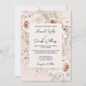 PInk Floral Boho Rustic Wedding Einladung (Vorderseite)