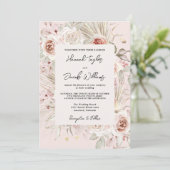 PInk Floral Boho Rustic Wedding Einladung (Stehend Vorderseite)