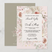 PInk Floral Boho Rustic Wedding Einladung (Vorne/Hinten)