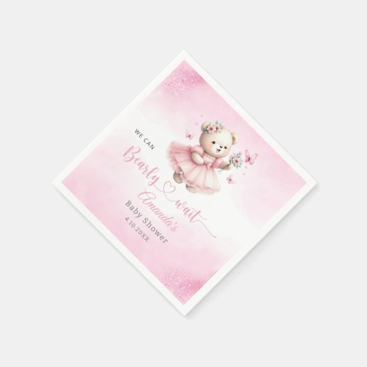Pink Floral Boho Teddy Bear Mädchen Dusche Serviette (Ecke)