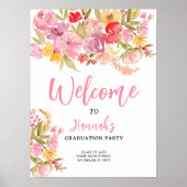 Pink Floral Bold Hand-Painted Graduation Welcome Poster (Vorne)