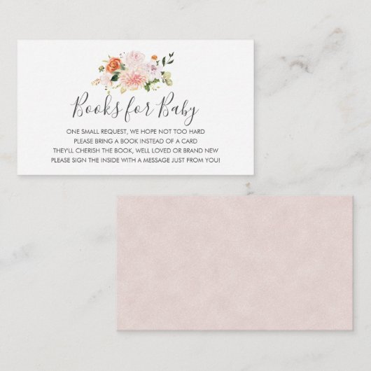 Pink Floral Book Request Baby Showcard Begleitkarte (Vorne/Hinten)