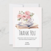 Pink Floral Book Thema Geburtstag Dankeskarte (Vorderseite)