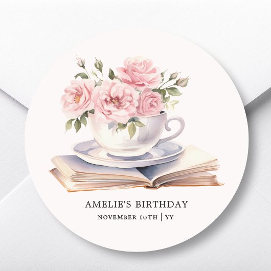 Pink Floral Book Theme Geburtstag Gefallen Sticker
