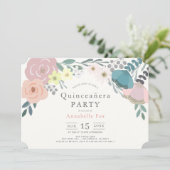 Pink Floral Botanische Quinceañera Einladung (Stehend Vorderseite)