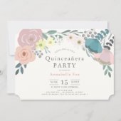 Pink Floral Botanische Quinceañera Einladung (Vorderseite)