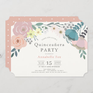 Pink Floral Botanische Quinceañera Einladung