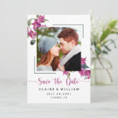Pink floral Bougainvillea Hochzeit Speichern Sie d Save The Date (Stehend Vorderseite)