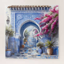Pink Floral Bougainvillea Marokko Blaue Fliesen Puzzle
