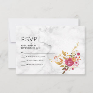 Pink Floral Bouquet auf weißem Marmor Hochzeit RSV RSVP Karte