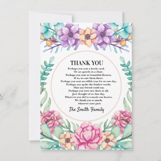 Pink Floral Bouquet Beileid Danke Karte (Rückseite)