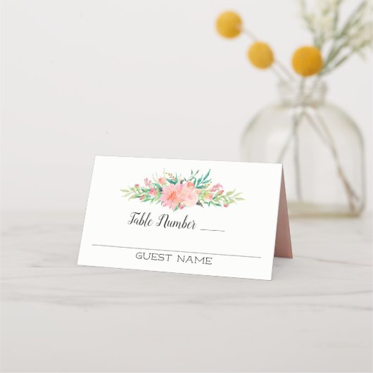 Pink Floral Bouquet Gäste und Tischnummern Platzkarte (Vorderseite)